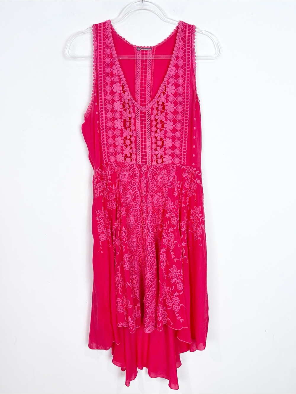 JOHNNY WAS ORANGE PINK EMBROIDERED SLEEVELESS V-NECK SILK BLEND DRESS LARGE - Picture 8 of 8